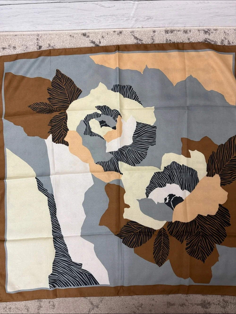 Set of Matching Rose Patterned Scarves in Teal, Blue, Aqua & Brown